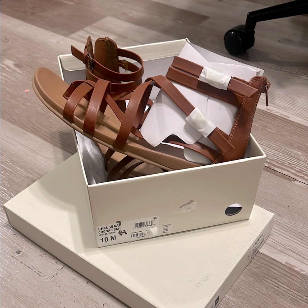 Style & Co. Womens Chelseaa Toe Loop Wedge Sandals Size 10 Cognac Smooth